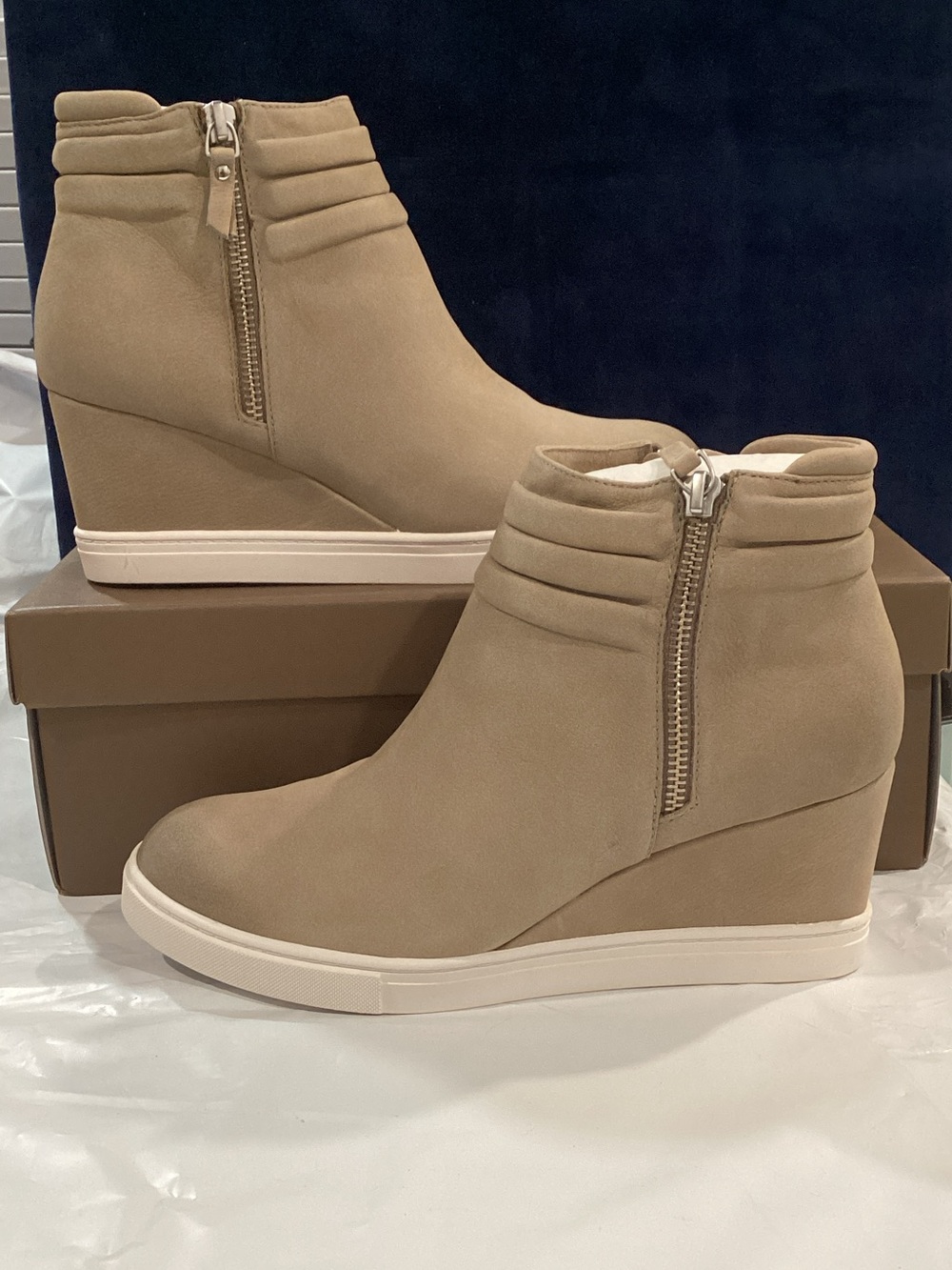 Paolo Frieda-L Oil Leather Wedge Sneaker Booties Dark Grey Taupe 8.5 NWB